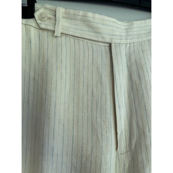 Lauren Ralph Lauren Linen cream/blue pinstripe pleated‎ wide leg pants size 14 - Picture 2 of 5